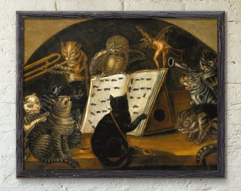Cats Instructed In The Art Of Mouse Catching By An Owl, Painting by An Unknown Artist Of The Lombard School, C. 1700, Unframed Paper Poster
