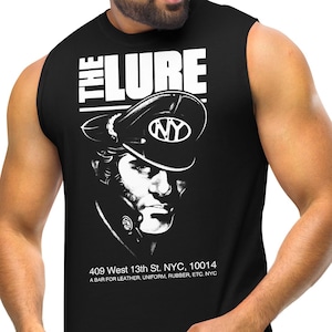 The LURE New York Legendary Gay Bar Muscle Shirt, Retro Queer Fetish Club Leather Rubber Uniform Daddy Top, Homosexual Nostalgic Memorabilia