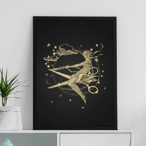 Scissors Witch Lesbian Poster, Vintage Art Deco Sapphic Wall Art, Halloween Gay, Moon Stars Celestial, LGBTQ Pride, Lesbian Girlfriends Gift
