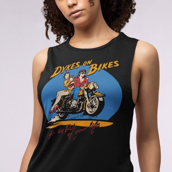 Dykes on Bikes Muscle Shirt, Lesbian Pulp 50's Retro Tee, Butch Pride Top, Vintage LGBTQ Bleeveless Shirt, Sapphic Biker Gifts for Wife