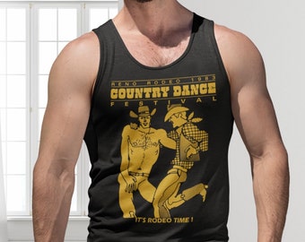 Vintage Gay Cowboys Pride Tank Top, Queer Rodeo Country Dance Shirt, Subtle LGBTQ Save a Horse Tee, Retro Illustration Cartoon Graphic Top