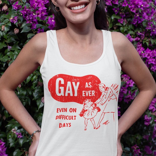 Gay as Ever Tank Top, Subtle pride tank top, Vintage Lesbian Pulp Tee, Retro 50's Comic Illustration Queer Tees, Funny Gay Visibility Gift