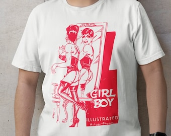 Ragazza Ragazzo Drag Queen Camicia, Transgender Pride Vintage Illustrazione Cartoon, Queer Pulp, Cross-dresser Transessuale Nostalgia Regali non binari