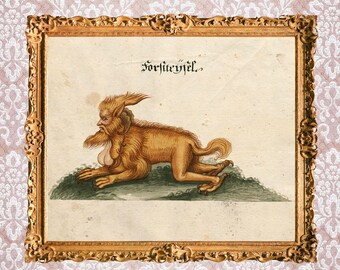 Medieval Freak Print, Weird Bestiary Wall Art, Whimsical Home Decor Premium Paper Unframed Poster, Strange Marginalia Lover Gift