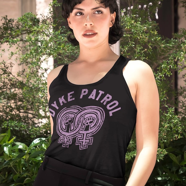 Lesbian Tank Top, Dyke Patrol Sleeveless T-Shirt, LGBTQ+ Activist Tee, Sapphic Vintage, Butch Pride Clothing, Not Gay as in Happy, but Queer