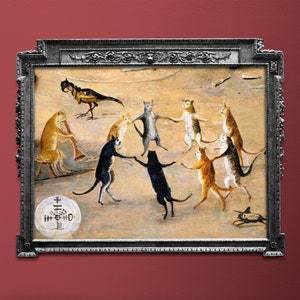 Cats Dancing in the Circle Poster, Weird Cat Cursed Painting Medieval Witchy Wall Art, Unframed Bizarre Gothic Decor, Whimsical Cat Mom Gift