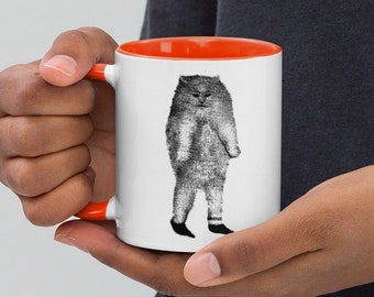 Weird Cat wearing Shoes Mug, Puss in Socks Cursed Art Colorful Coffee Cup, Ugly Renaissance Meme Walking Cat, Whimsical Gifts for Pet Owner