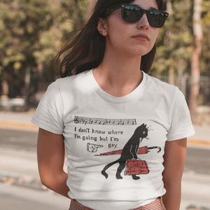 I Don&#39;t Know Where I&#39;m Going But I&#39;m Gay T-shirt, Funny Gay Vintage Graphic Tees, Sapphic Gift, Lesbian Cat Shirt, Lgbtqi Queer Pride Shirt