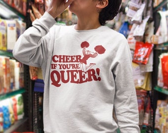 Cheer if you'r Queer Sweatshirt, Vintage Gay Crewneck Tees, Retro Graphic Pride Hoodie, Be Gay do Crime Lesbian Funny Gift