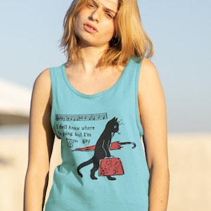 I Dont Know Where I&#39;m Going But I&#39;m Gay Tank Top, Queer Punk Vintage Lesbian Gift, Cute Black Cat LGBTQ Tee Subtle Bi Pride Funny Ally Shirt