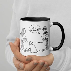 It's A Lesbian! Ceramic Coffee Mug. Baby Announcement, Gender Reveal Vintage Comics Illustration, Funny Pregnancy Retro Gift For Queer Moms