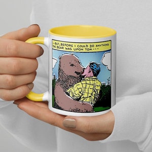 Bear Kiss Vintage Gay Comics Mug, Retro Cartoon Queer Illustration Ceramic Coffee Cup, Gay Comics Bears Pride Kitchen Decor, Funny LGBT Gift