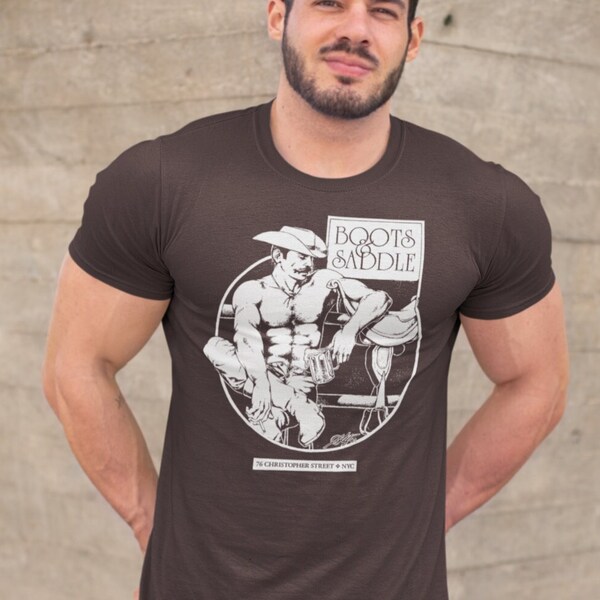 Boots and Saddle Gay Rodeo Shirt, Retro Queer Rodeo Tee, Vintage LGBTQ Cowboy Illustration Graphic shirts, Funny Gifts,  Pride Clothing