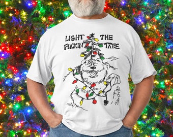 Gay Bear Christmas Tree Shirt, Cartoon Illustration San Francisco LQBTQ, Light The Tree! Funny Bear Pride Holiday Gift, Retro Queer Gifts