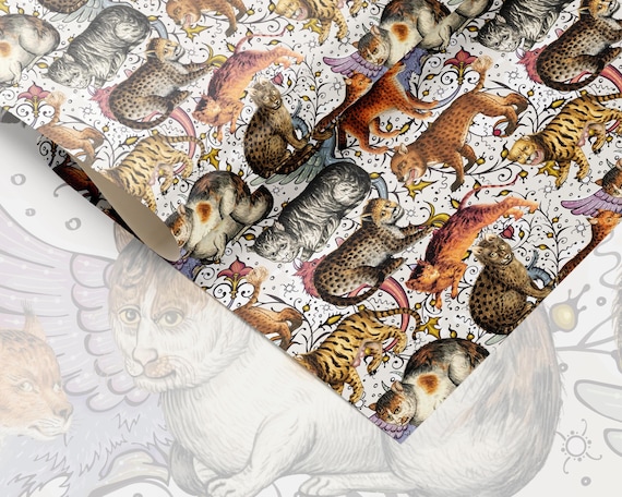 Medieval Cats Wrapping paper roll, Ugly Renaissance Oddities & Curiosities Weirdo Gift Wrapping Accessories