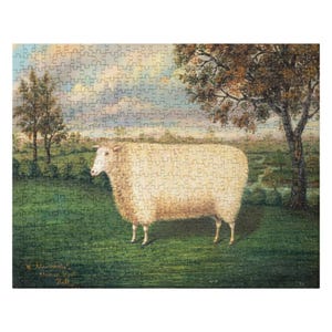 Prize Sheep Painting Jigsaw Puzzle, British Naive 19th Century Folk Art, Rural Landscape Countryside, Vintage Primitive Farmhouse Home Game