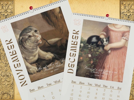 Calendrier Mural Chat 2024, Chats Laids Dans Tableaux Renaissance C