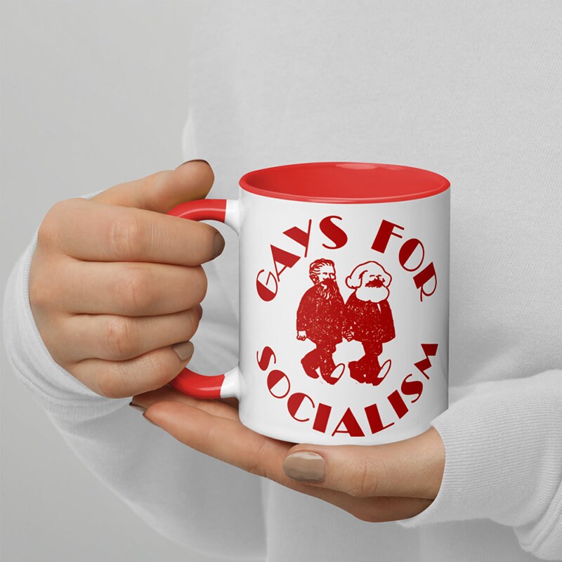 Gays for Socialism Mug with Color Inside, Karl Marx & Friedrich Engels holding Hands Anti Capitalist Coffee Cup, Communist Commie Funny Gift