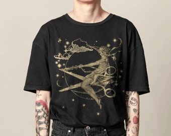 Scissors Witch Lesbian Shirt, Vintage Art Deco Sapphic Shirt, Halloween Gay Shirt, Moon Stars Celestial Tee, Lesbian Gift, LGBTQ Pride Top