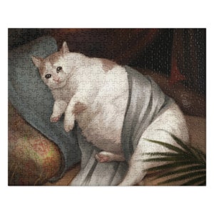 Fat Cat Crying Jigsaw Puzzle, Funny Chonk Meme Art Game, Ugly Cats Renaissance Painting 252 pcs, 525 pcs Cat Quirky Cat Mom Novelty Gag Gift