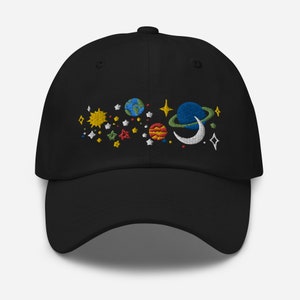 Galaxy Solar System Embroidered Hat, Sun Crescent Moon Celestial Cap, Cute Witchy Galactic Universe Space Dad Hat, Boho Sky Astronomy Gift
