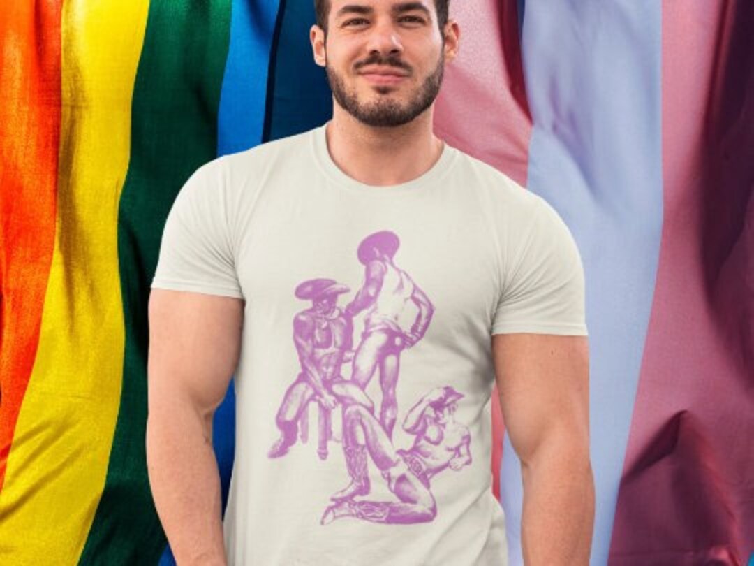 Naked Gay Cowboys Shirt, Retro Queer Rodeo Tee, Vintage Gay Illustration Graphic T Shirts, Funny