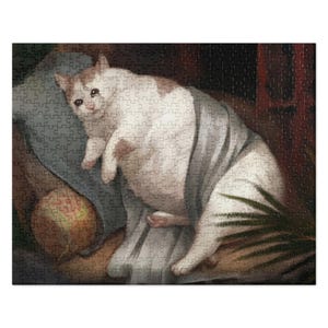 Fat Cat Crying Jigsaw Puzzle, Funny Chonk Meme Art Game, Ugly Cats Renaissance Painting 252 pcs, 525 pcs Quirky Mom Novelty Gag Gift