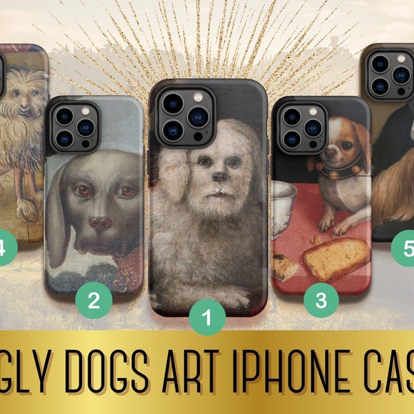 Ugly Dogs In Renaissance Painting i Phone case, Weird Cursed Dog Meme Phone Protection Cover, Funny Quirky Medieval Animal Portrait Pet Gift