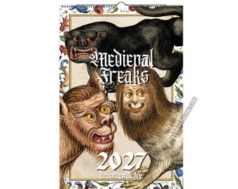 2027 Medieval Freaks Wall Calendar with Hook, Demons Creatures Human ish Animals and Hybrids, Funny Creepy Art/Music Teacher Novelty Gift