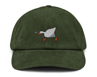 Goose Runs With Knife Corduroy Hat, Mess With The Honk, Bonk Brutal Bird Meme Embroidered Cap, Peace Was Never An Option, Funny Gag Gift
