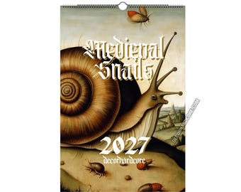 2027 Medieval Snails Wall Calendar with Hook, Marginalia Manuscript Slug Paintings, Funny Monthly Planner