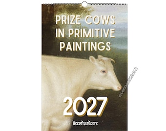Prize Cows 2027 Wall Calendar, Vintage Primitive Paintings of Cattle, British Folk Art, Farmhouse Monthly Planner, Farmer Gift