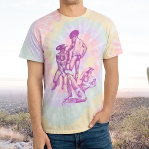 Naked Gay Cowboys Tie-Dye Shirt, Retro Queer Rodeo Top, Vintage Gay Illustration Graphic Tees, Funny Gay Gifts, Aesthetic Pride Clothing Tee