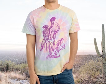 Naked Gay Cowboys Tie-Dye Shirt, Retro Queer Rodeo Top, Vintage Gay Illustration Graphic Tees, Funny Gay Gifts, Aesthetic Pride Clothing Tee