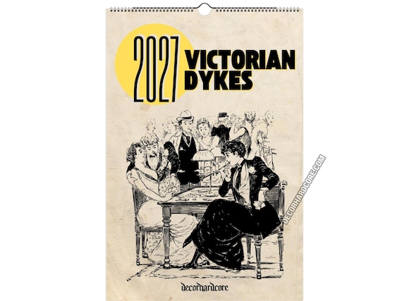 2027 Victorian Dykes Wall Calendar, Queer Vintage Fashion Sapphic Romance Hanging WLW Art Planner