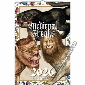 2026 Medieval Freaks Wall Calendar with Hook, Demons Creatures Human ish Animals and Hybrids, Funny Creepy Art/Music Teacher Novelty Gift