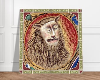 醜い中世のライオンの奇妙な壁アート、フレームなしの奇妙な部屋の装飾