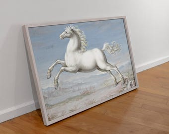 White Horse Poster, Painting by Joris Hoefnagel 1552 / 1601 Baroque Home Decor, Premium Matte Paper Unframed Poster, Horse Lover Gift