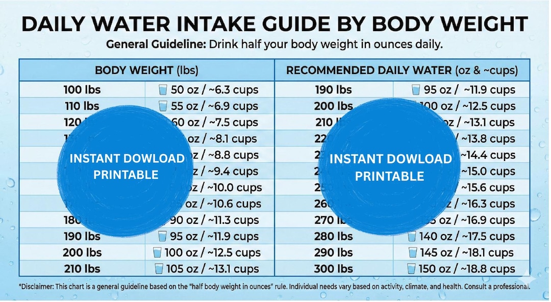 Daily Water Intake Guide - Etsy
