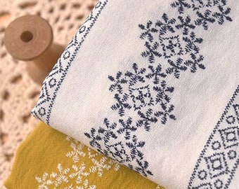 Tela de lino de algodón de flores, tela de diseñador, tela de flores, tela de flores bordadas, tela suave, tela de vestido, tela cortada a medida, tela de algodón