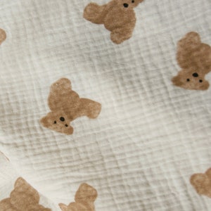 Bear Cotton Gauze Fabric,Designer Fabric,Bear Fabric,Printed Fabric,Dress Fabric,Soft Fabric,Cute Fabric,Fabric By Yard,Cotton Gauze Fabric