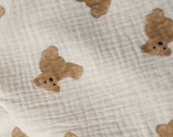 Bear Cotton Gauze Fabric,Designer Fabric,Bear Fabric,Printed Fabric,Dress Fabric,Soft Fabric,Cute Fabric,Fabric By Yard,Cotton Gauze Fabric