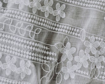Tela de encaje blanco, tela de malla de tul de boda, tela bordada, tela de encaje de boda, tela de vestido de novia, tela de diseñador, tela cortada a medida