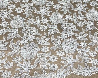 White Lace Fabric,Wedding Tulle Mesh Fabric,Embroidered Fabric,Wedding Lace Fabric,Bridal Dress Fabric,Designer Fabric,Fabric By Yard