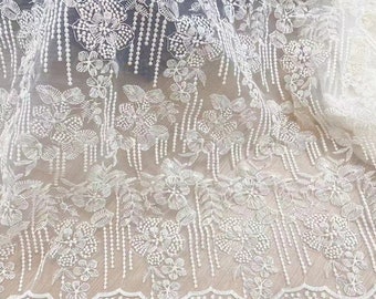 White Lace Fabric,Wedding Tulle Mesh Fabric,Embroidered Fabric,Wedding Lace Fabric,Bridal Dress Fabric,Designer Fabric,Fabric By Yard
