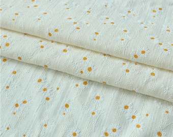 Daisy Cotton Linen Fabric,Designer Fabric,Flower Fabric,Embroidered Flower Fabric,Soft Fabric,Dress Fabric,Fabric By The Yard,Cotton fabric