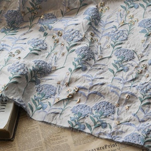 Printed Flower Fabric,Upholstery Fabric,Flower Fabric,Blue Flower Fabric,Soft Fabric,Dress Fabric,Fabric By The Yard,Cushion Fabric zdjęcie 4