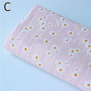 Tela de lino de algodón Daisy, tela de diseñador, tela de flores, tela de flores bordadas, tela suave, tela de vestido, tela cortada a medida, tela de algodón C