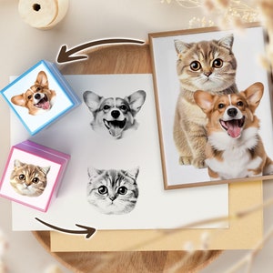 Timbro personalizzato per animali domestici con foto - Timbro autoinchiostrante personalizzato per animali domestici - Timbro personalizzato per cani e gatti con disegno del viso - Regalo commemorativo per animali domestici