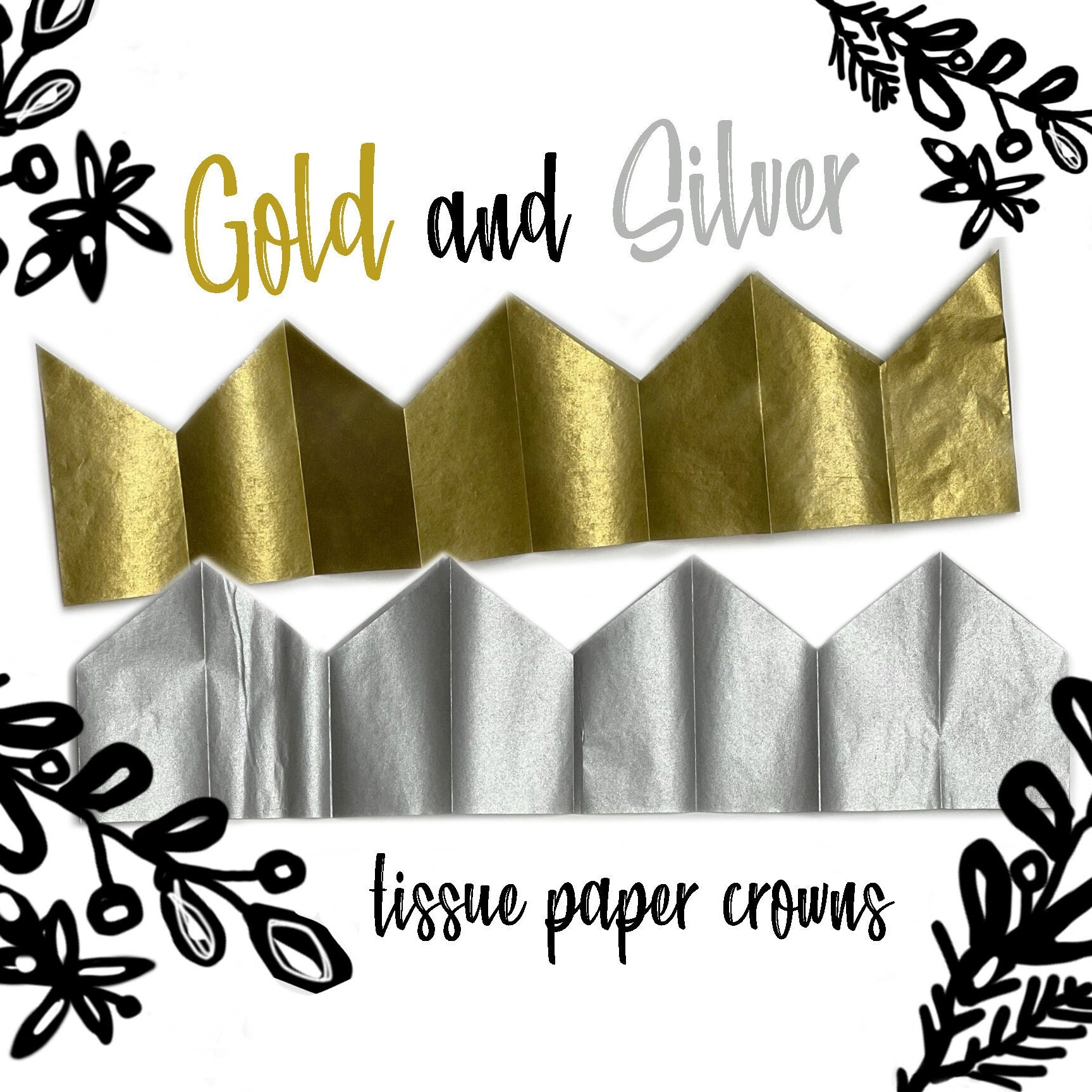 Gold Paper Crowns, Silver Paper Crowns, Tissue Paper Party Hats, DIY  Christmas Cracker Crowns, Photo Booth Prop, Christmas Crowns, Handmade 
